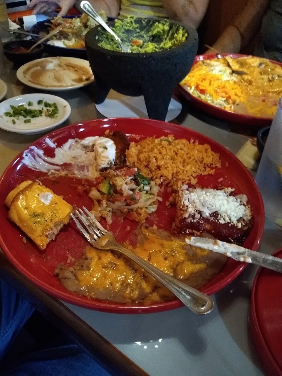 Printed menu with fajitas and seafood options.